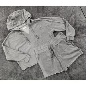 Colsie Heather Gray 2-piece Cropped Hoodie & Short Set, Womens Large